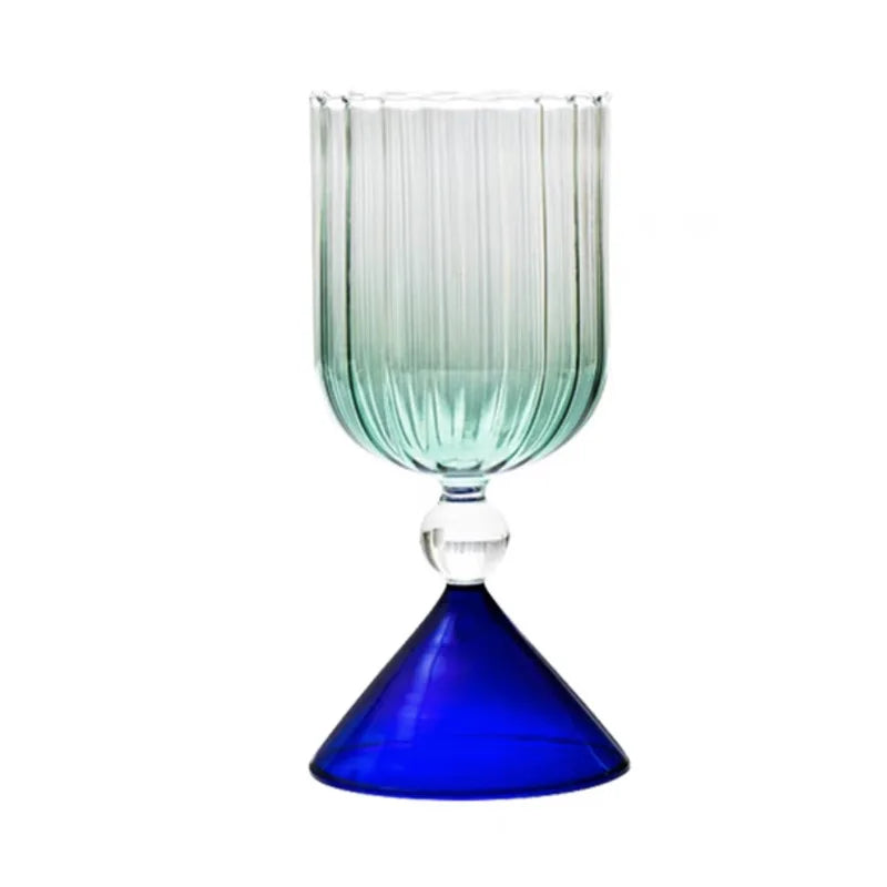 Clear Two Tone Green Blue Amber Purple Colored Ripple Style Martini Mojito Champagne Margarita Cocktail Glasses Goblet Cup