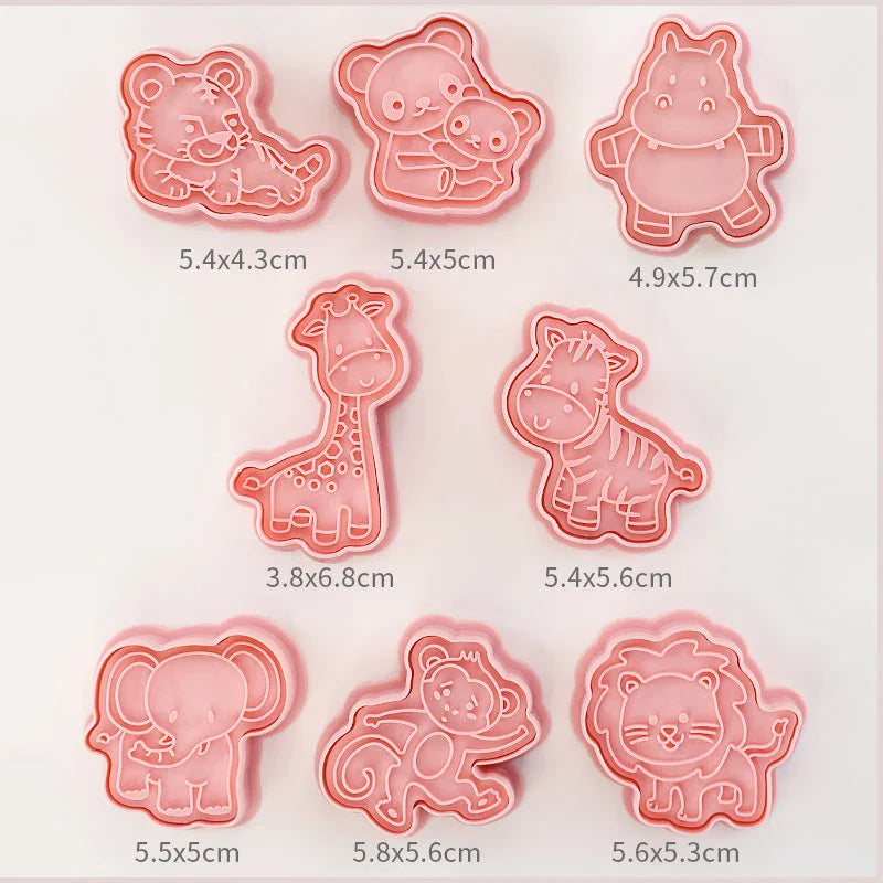 Cookie Cutters Plastic 3D Cute Cartoon Pressable Biscuit Mold Cookie Stamp Kitchen Baking Pastry Bakeware 8 Pcs/set