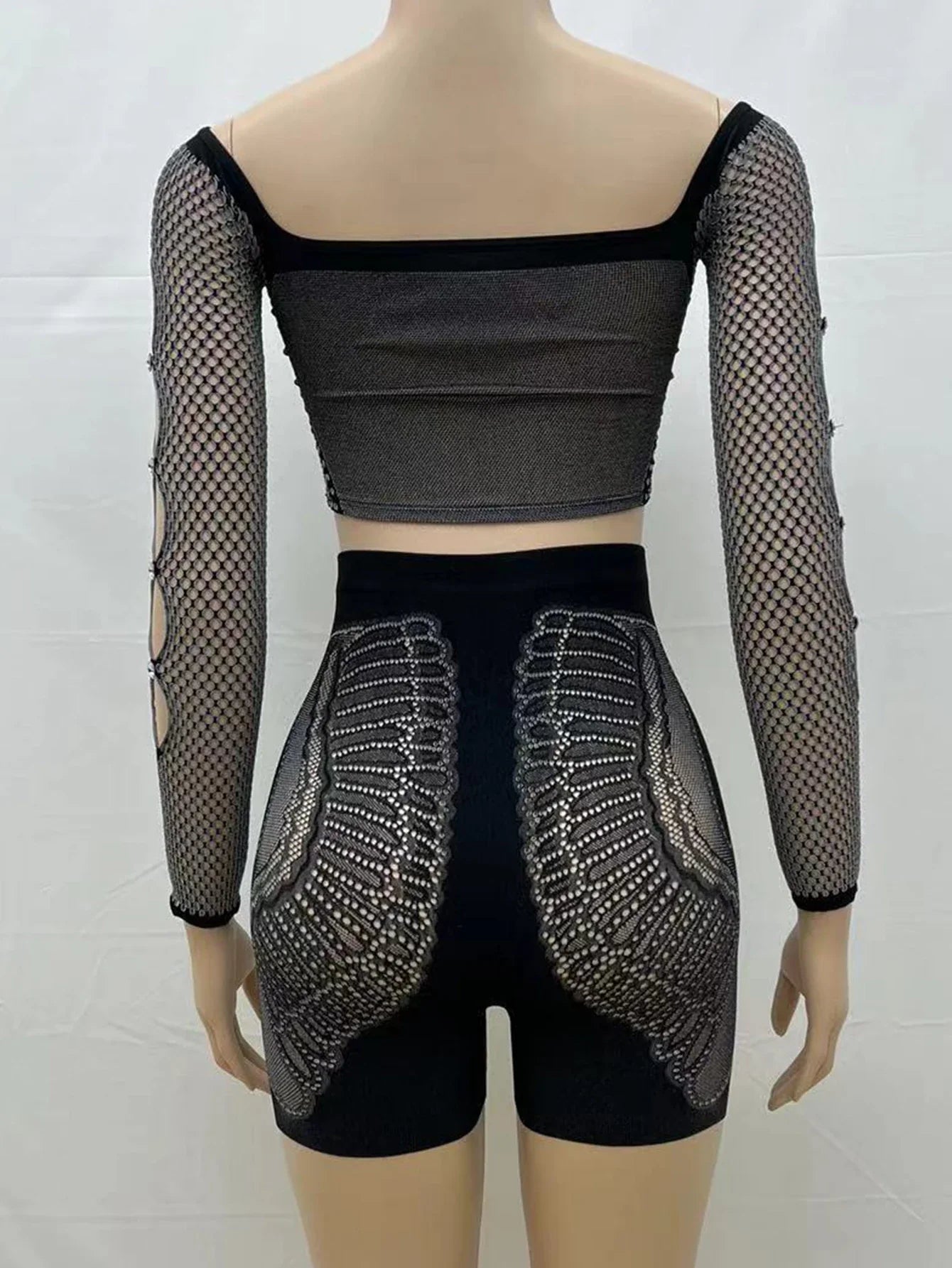 Sexy See Through Rhinestone Jumpsuit Women Pants Summer Bodycon Romper Jumpsuit Woman Long Sleeve