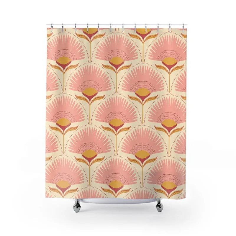 Vintage Pink Art Floral Pattern Shower Curtain