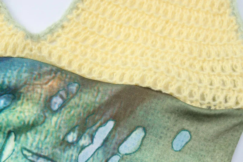 Halter Knitted Scenery Print Backless Lace Up Sexy Mini Dress Women Fashion Clothes