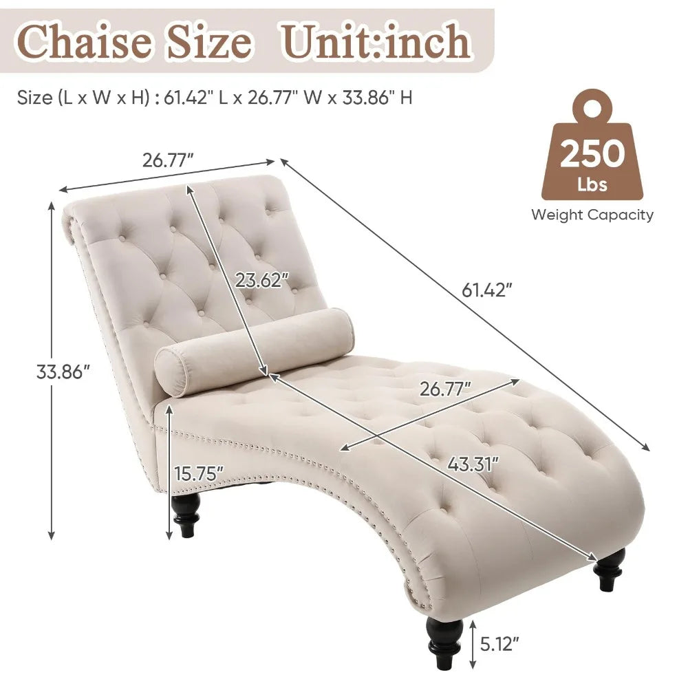 Chaise Lounge Chair Indoor, Modern Button Tufted Velvet Upholstered Leisure Accent Chair, Recliner Sofa Single Sleeper Sofa