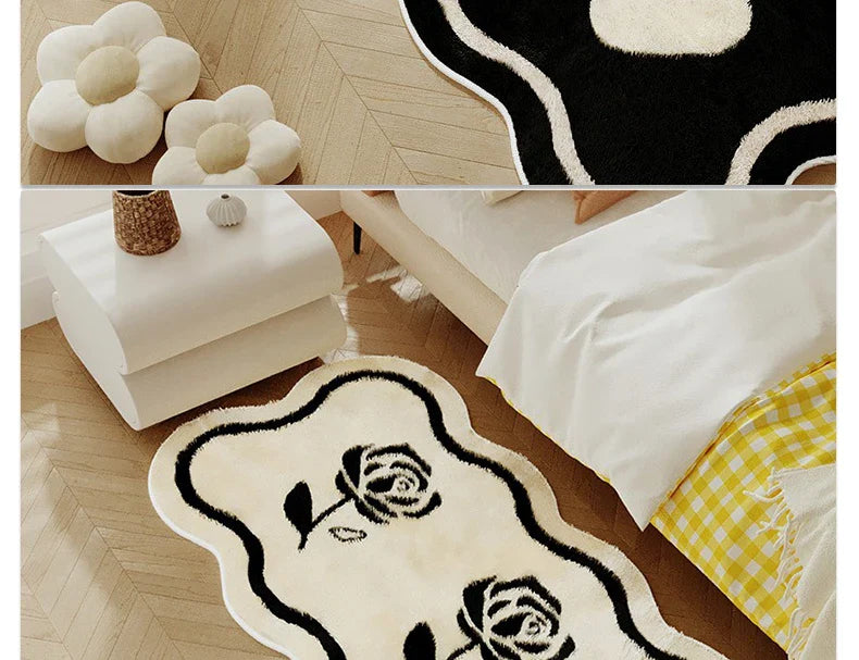 Rose Bow Heart Long Floor Mat Runner Rug Soft Fluffy Black White Cute Girl Home Decoration Rugs