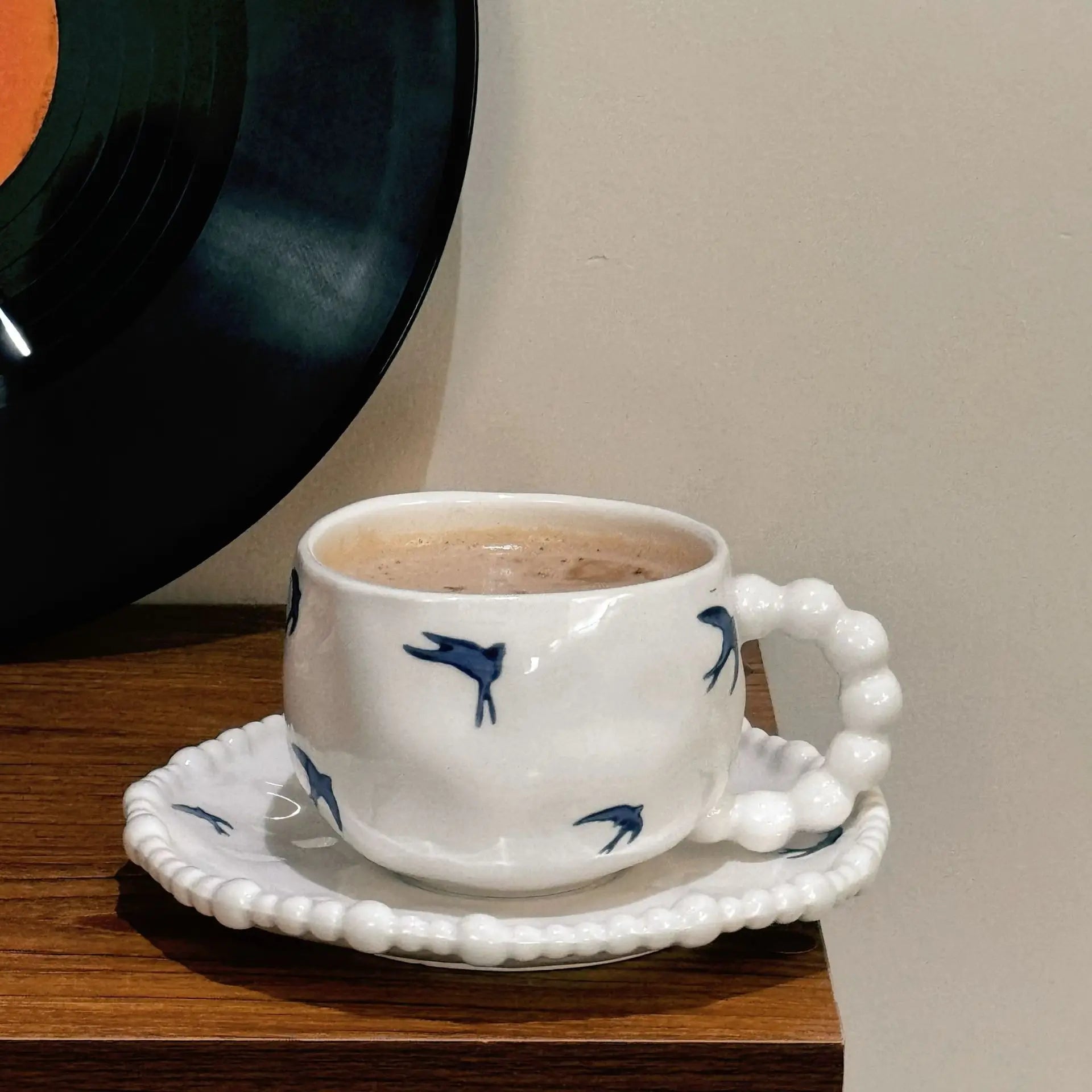 French Ceramic Hummingbird Print Cup & Saucer