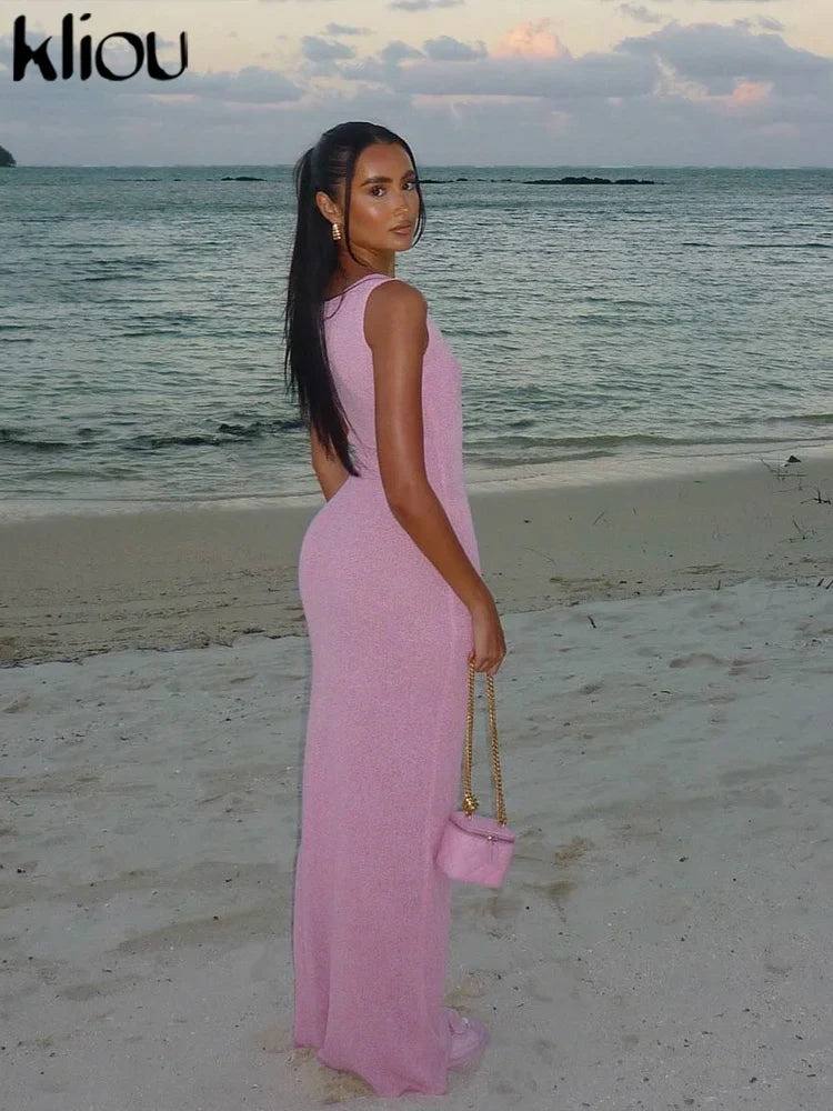 Knit Midi Pink Sweet Tanks Slim Dress