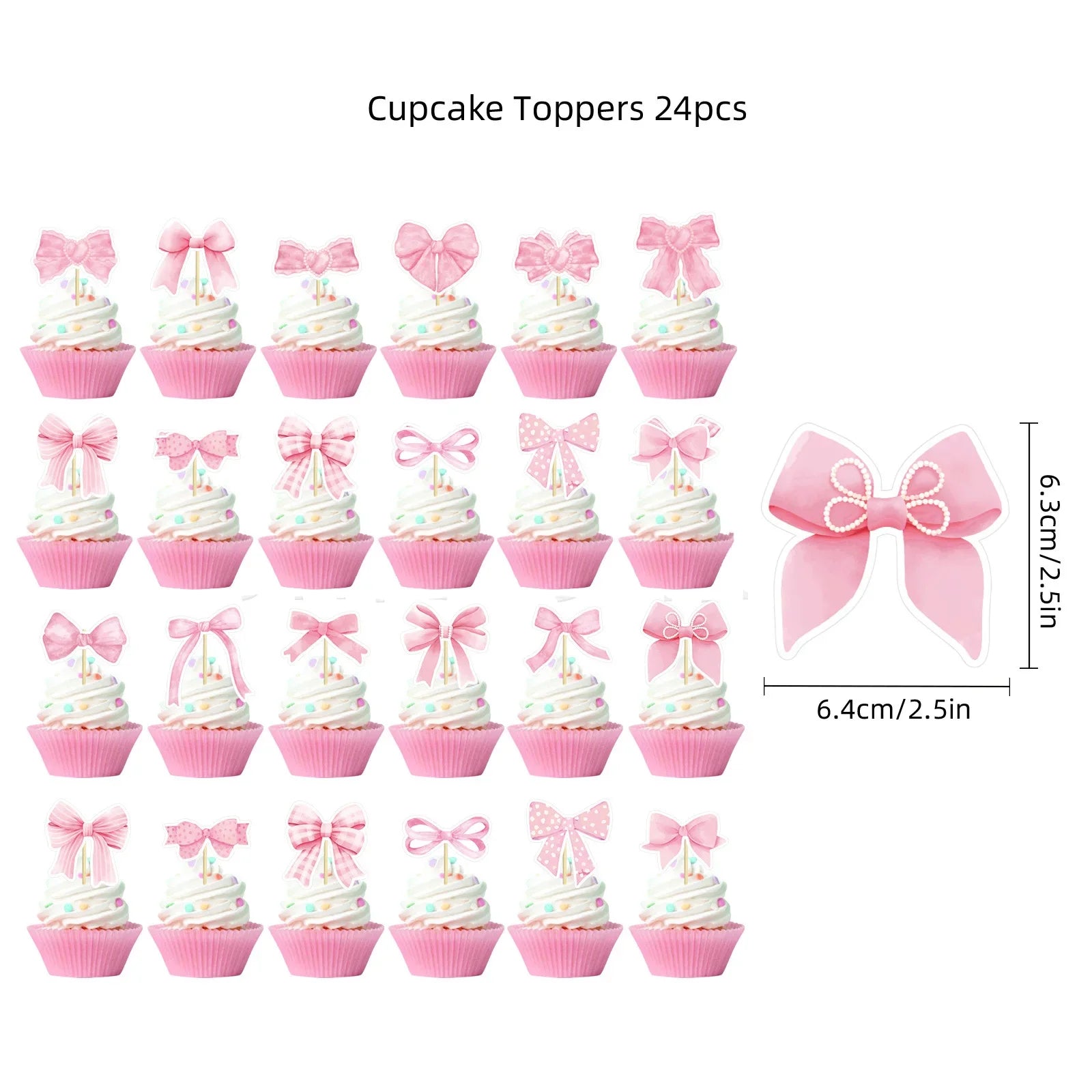 Pink Bow Paper Baking Cups Cupcake Wrappers Bow Cupcake Toppers