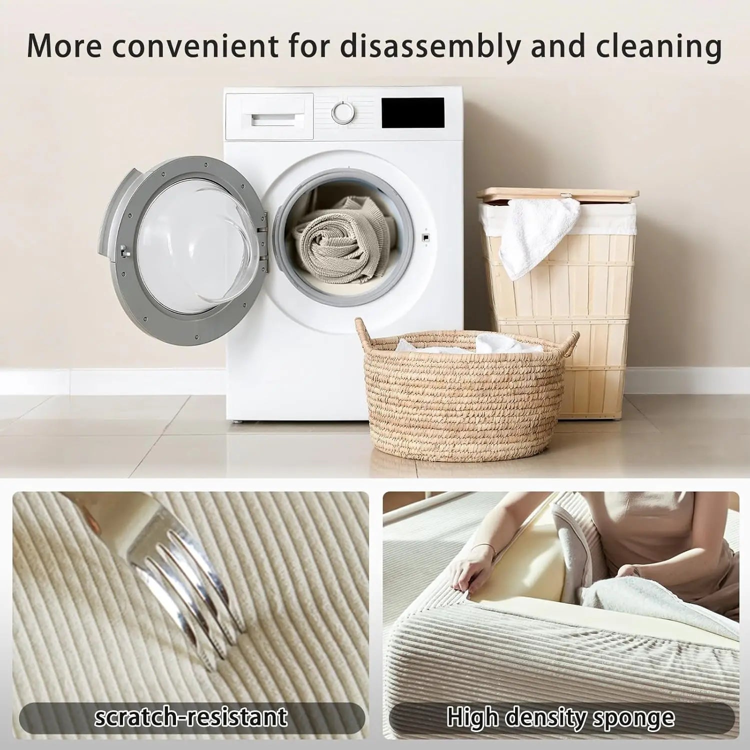 Combination Modular Sofa Living Room Folding Sofa Bed Convertable Corduroy Couch Floor Sleeper 4-in-1 Comfy Foldable Lazy