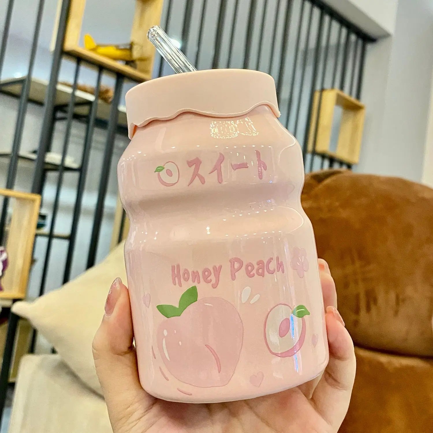 Fruit Pattern 500ML Beverage Cups with Lids and Straws