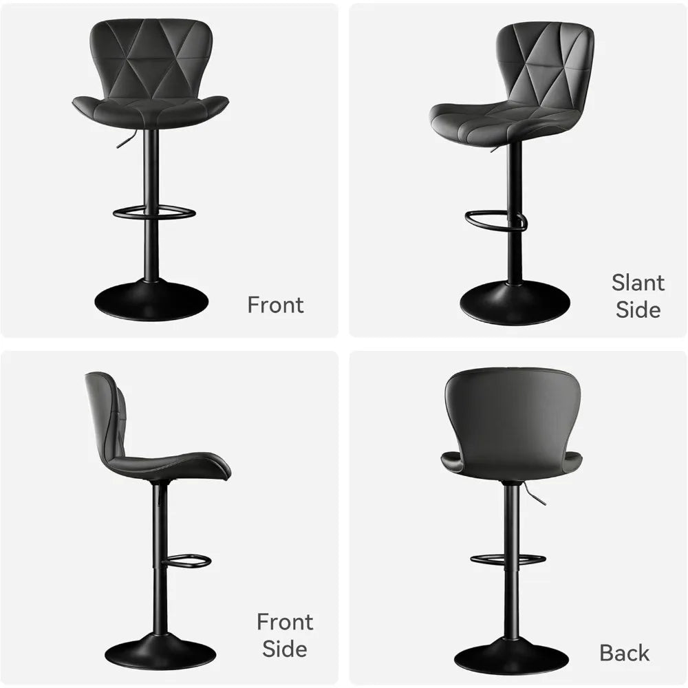 Faux Leather Bar Chairs Adjustable Swivel Barstools, Upholstered Counter Height with High Backrest for Kitchen Island