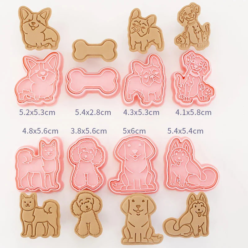 Cookie Cutters Plastic 3D Cute Cartoon Pressable Biscuit Mold Cookie Stamp Kitchen Baking Pastry Bakeware 8 Pcs/set