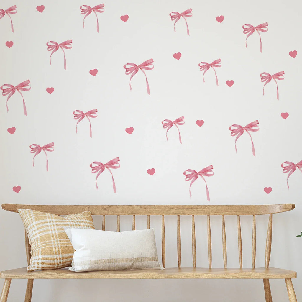 Pink Bow Love Girl Heart Bedroom Wall Stickers