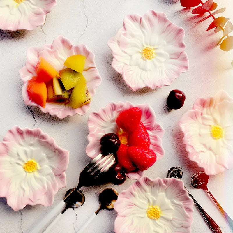 Cute Ceramic Small Dish, Painting Underglaze Color Flower Shape