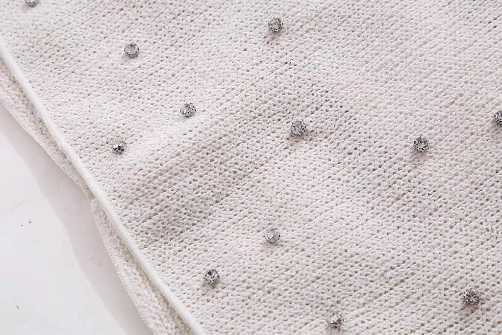 Diamond Women 2 Piece Set Luxury Knit Halter Backless Tank Tops+Shorts Casual Matching Streetwear Stretch Simple Suit