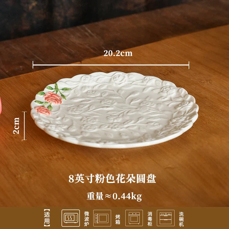 Rose Ceramic Afternoon Tea Cake Dessert Plate