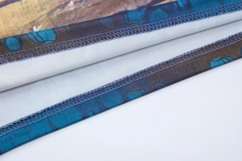 Halter Knitted Scenery Print Backless Lace Up Sexy Mini Dress Women Fashion Clothes