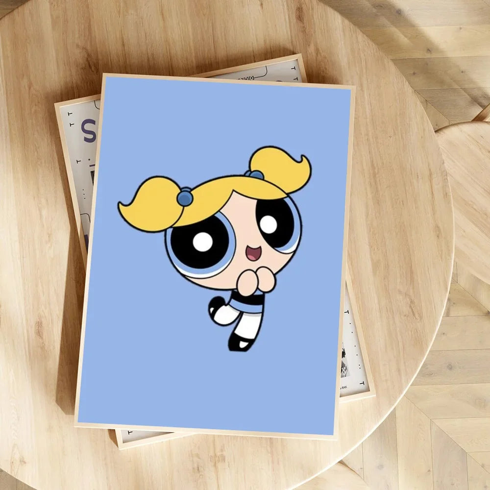 Cartoon P-Powerpuff Girls Poster Self-adhesive Art Waterproof Paper Sticker Wall Decoration