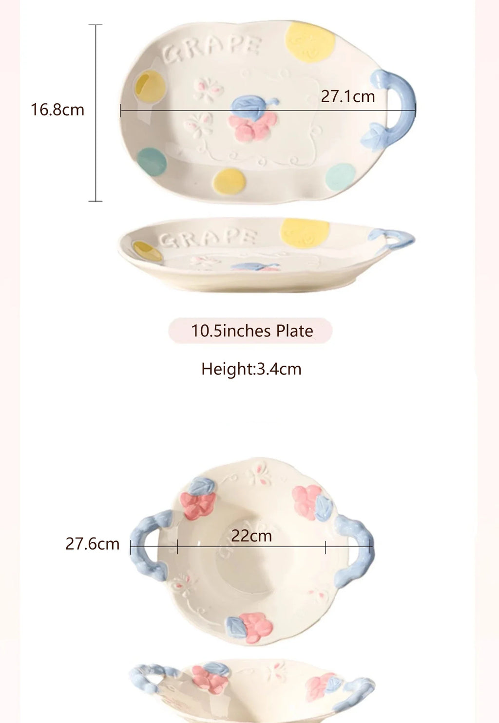 Cute Pattern Ceramic Plates Print Round Deep Tableware