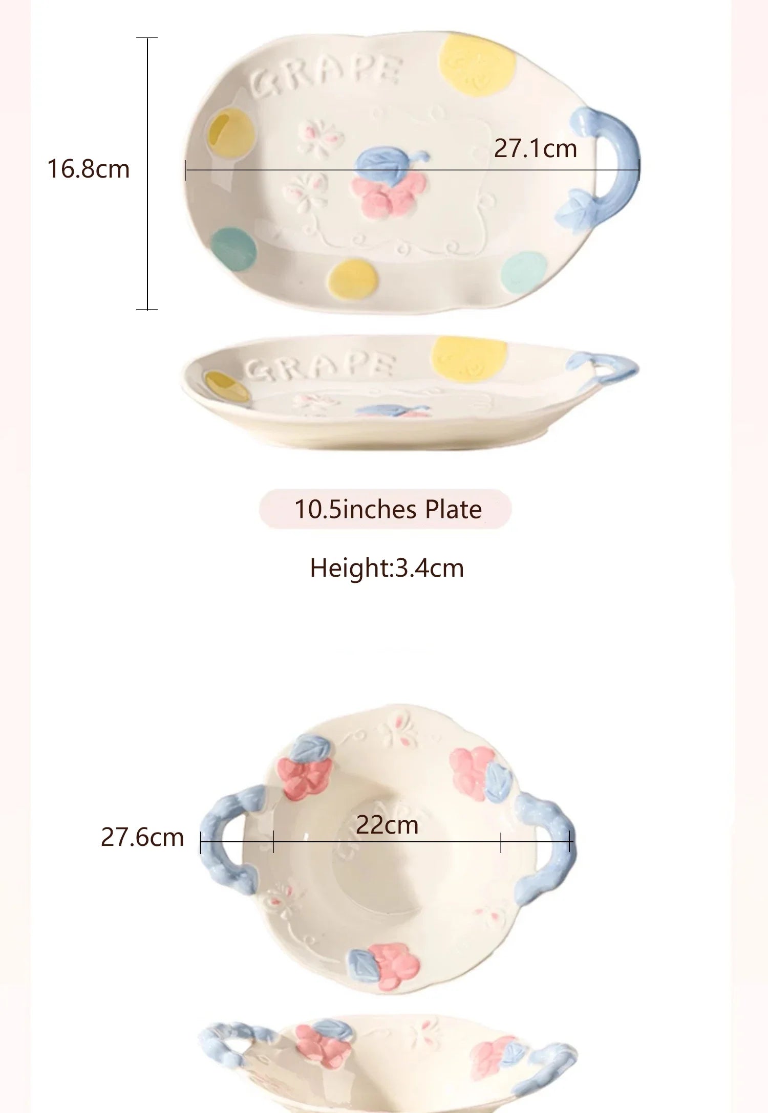 Cute Pattern Ceramic Plates Print Round Deep Tableware