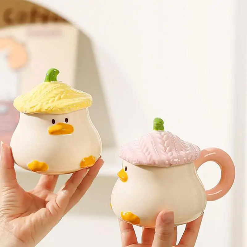 Cute Duck Mug Ceramic Duck Mug With Hat Lid 400ml Cartoon Ceramic Drinkware Tableware With Handle