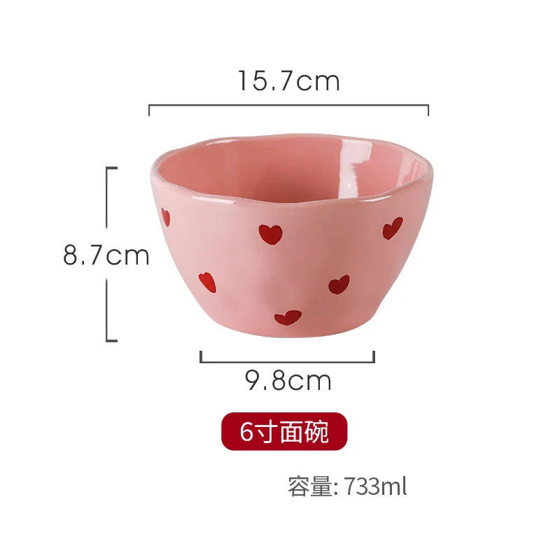 Pink Heart Pattern Ceramic Plate l Cup Bowl Dinner Tableware