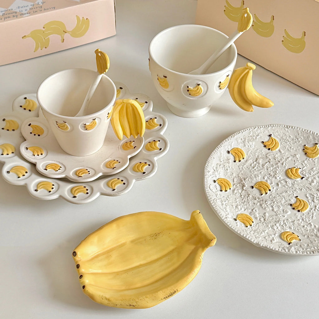 Luxury Ceramic Banana Pattern Round Cute Plates