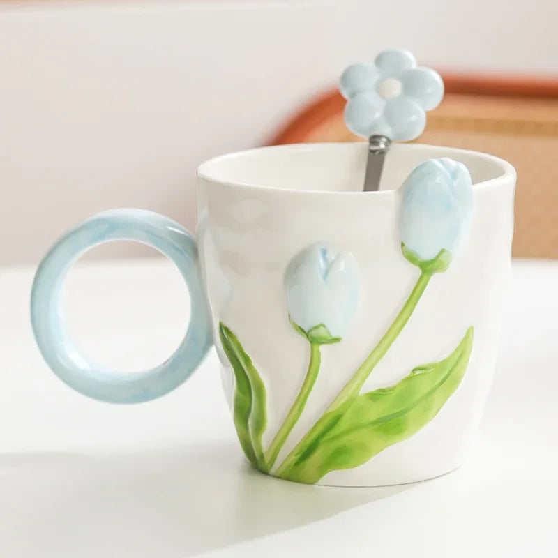 Tulip Flower Ceramic Mug Three-dimensional Design Creative Girl Heart Cup