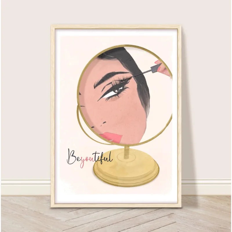 Retro Glam Fashion Magazine Poster Pink Luxury Beauty Makeup Quote Trendy Canvas Painting Wall Art