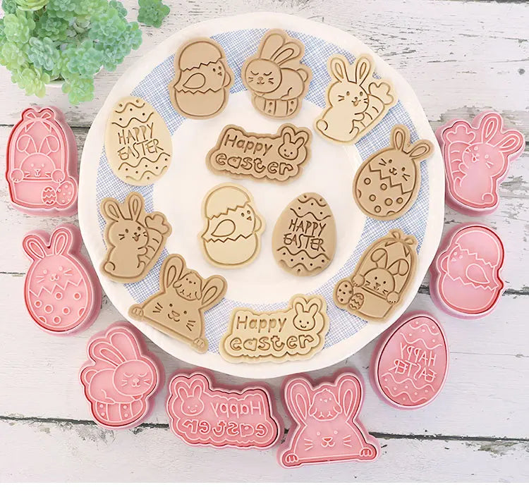 Cookie Cutters Plastic 3D Cute Cartoon Pressable Biscuit Mold Cookie Stamp Kitchen Baking Pastry Bakeware 8 Pcs/set