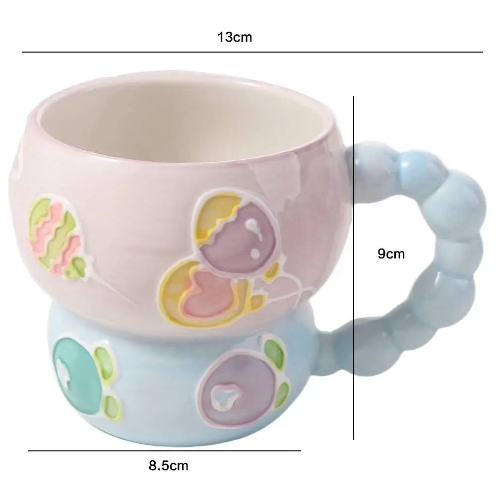 Cute Ceramic Breakfast Cup Hand Painted Large Capacity Floral Pattern Cup