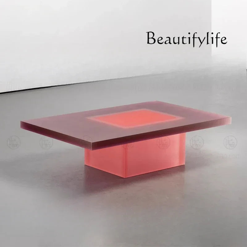 Luxury Creative Pink Rectangular Acrylic Coffee Table Modern Living Room Sofa Matte Corner Table