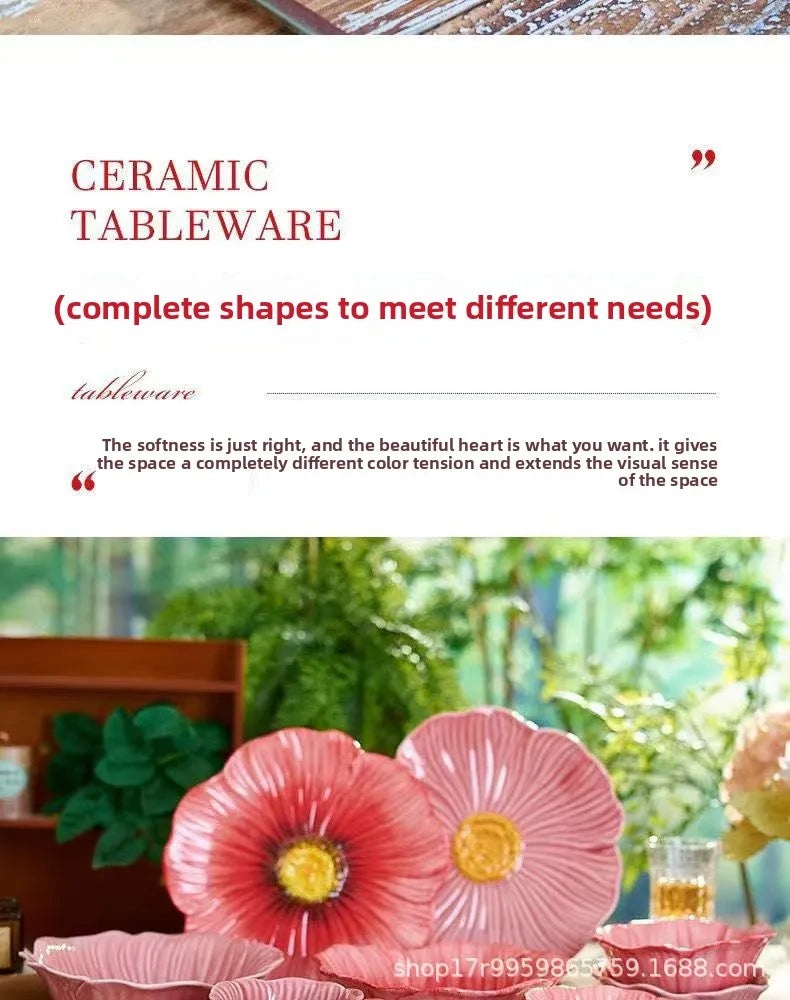 Ceramic Flower Serving Plate Cake Dessert Plate Flower Ceramic Bowl Tableware Set Dining Table