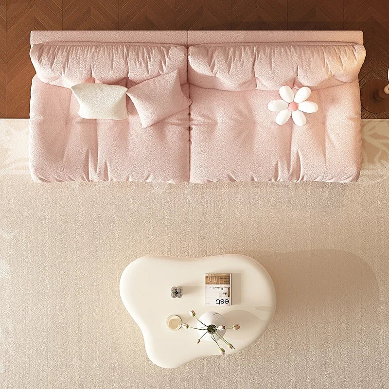Pink Cloud Living Room Sofa Modern Simple Luxury Couch Straight Ergonomic Sofa Living Room Furniture