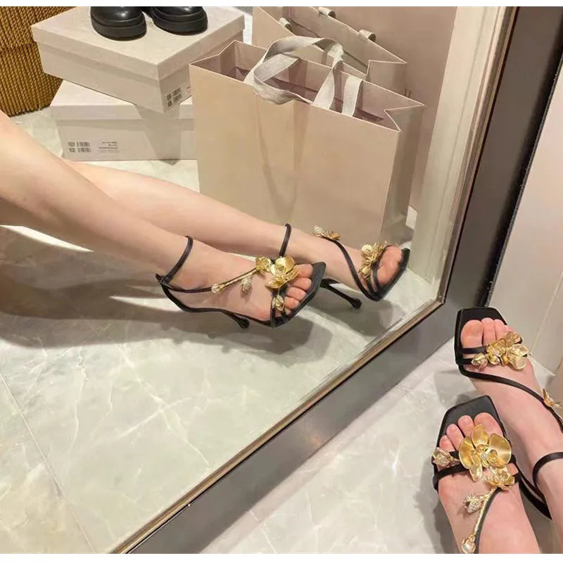 Metal Flowers Sexy Stiletto High Heels