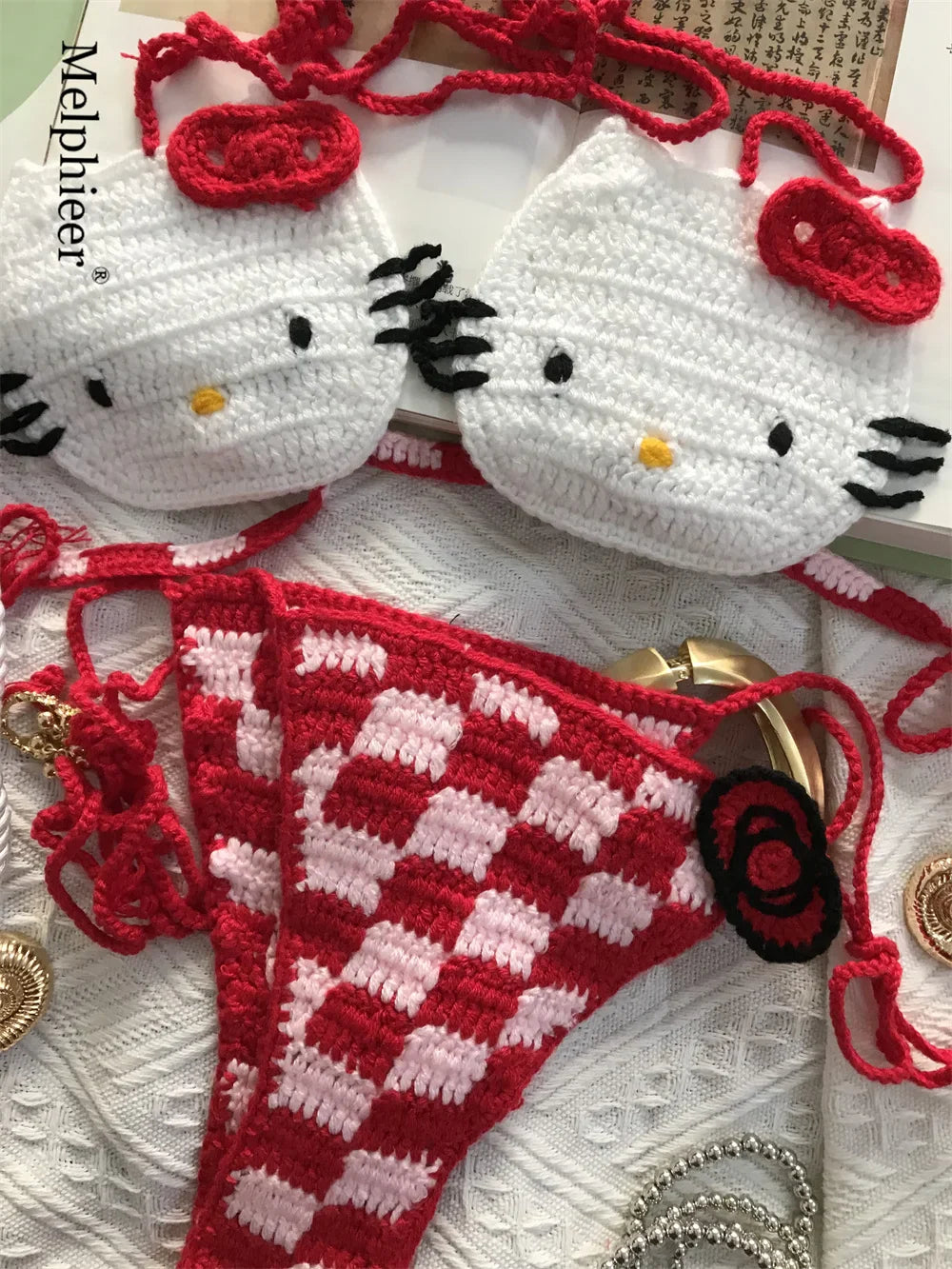 Ladies Cute Crochet Bikini Set 2 Pieces Bathing Suit Sexy Micro Bikinis Ties Swimsuit Thong Suit