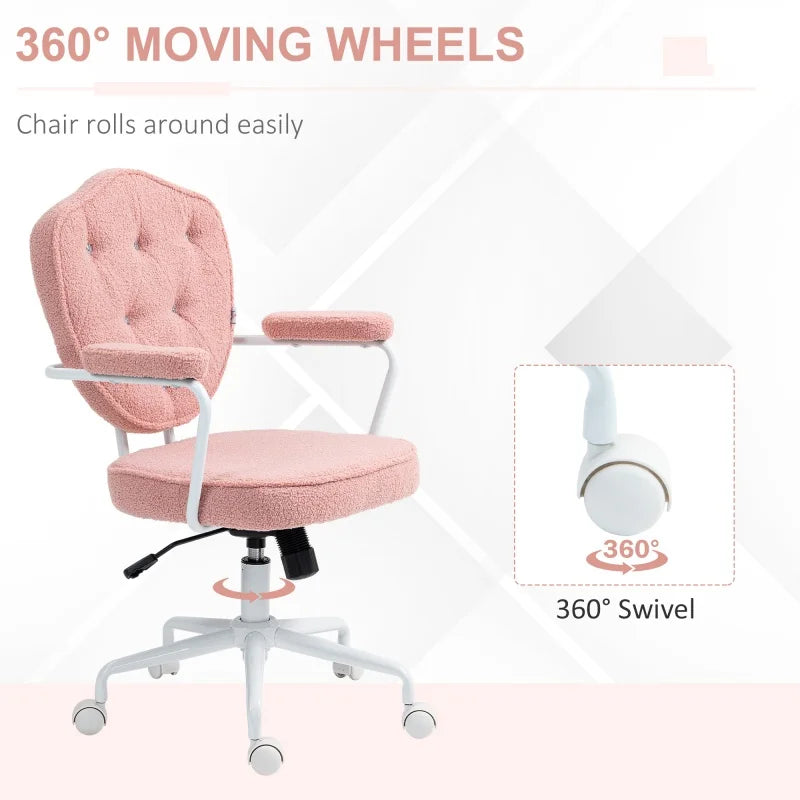 Pink Fabric Swivel Desk Chair Adjustable Height Reclining for Home Office Chair Stylish Comfortable Computer Chair with Armrests