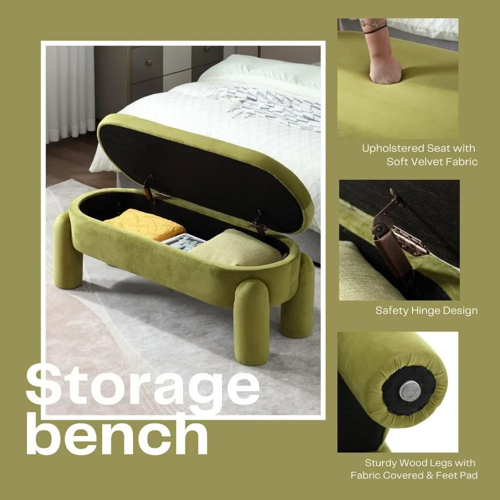 Modern Storage Ottoman Bench, Velvet Upholstered Storage Bench End of Bed Stool for Bedroom Living Room Entryway, 44.75" Width,
