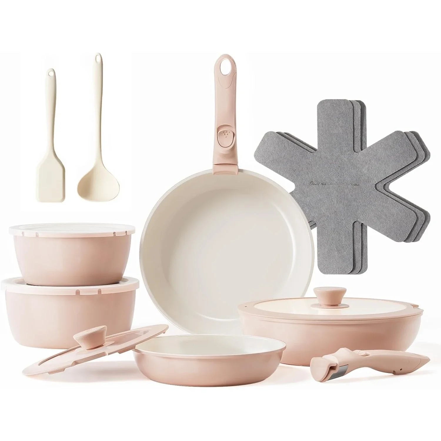 Ceramic 16pcs Pots and Pans Set Non Stick, Nonstick Kitchen Cookware Set with Detachable Handle, Non Toxic