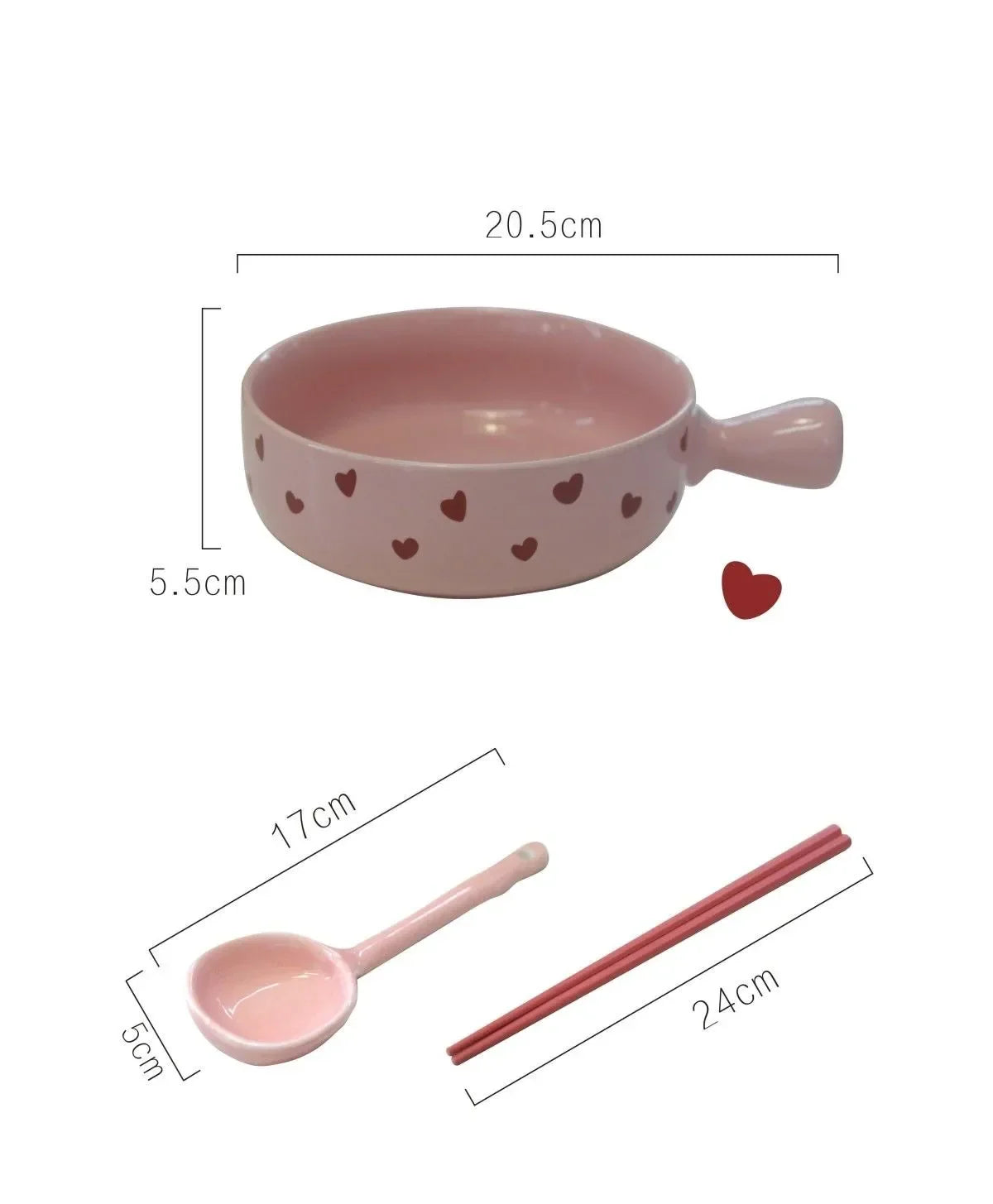 Pink Love Cutlery Set Rice Bowl Ceramic Double Ear Instant Noodle Soup Bowl Hand Paired Spoon Combination Noodle Bowl