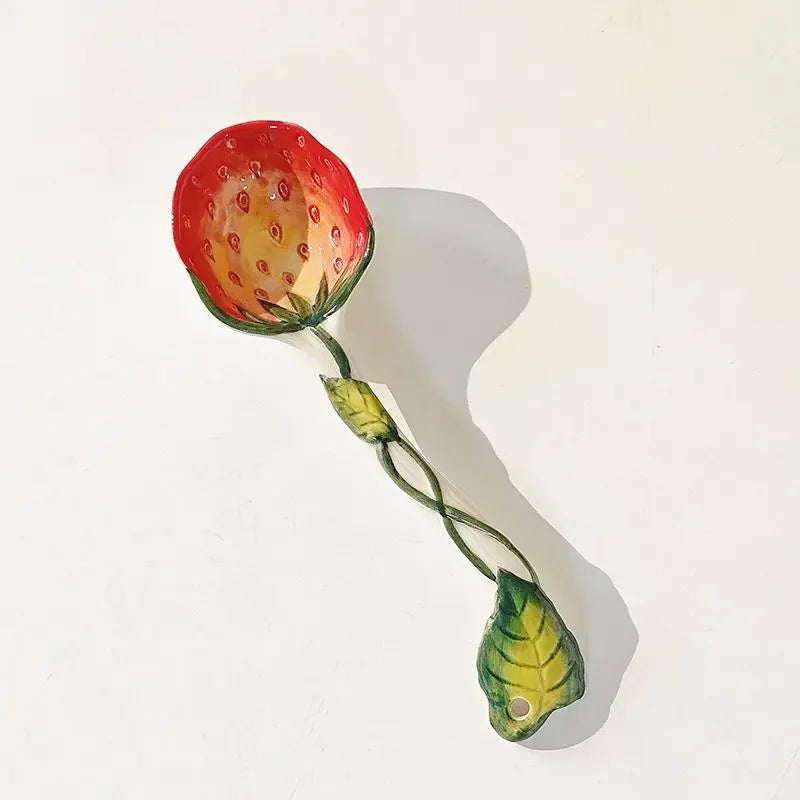 Strawberry Ceramic Spoon, Watermelon Panda Underglaze Household Cute Long Handle Children Eat Dessert Spoons Tableware