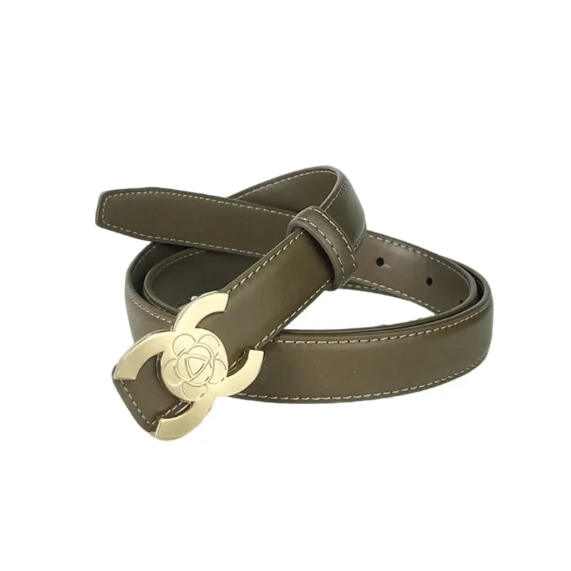 Women's Versatile Belt, Elegant Retro Style, Square Alloy Buckle