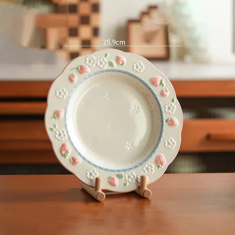 High Grade Strawberry Pattern Cute Girl Plate Bowl