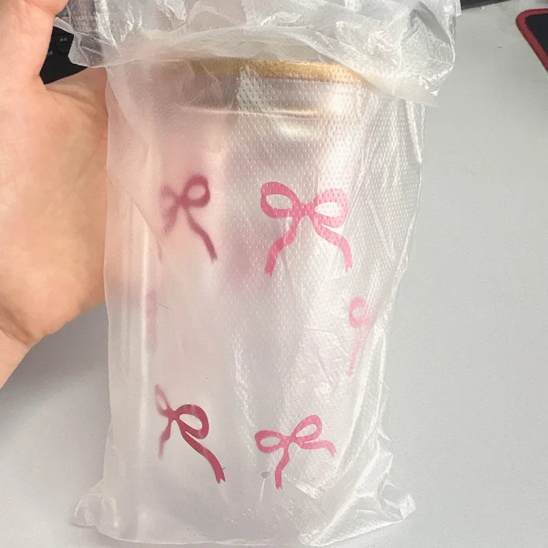 Cute Bow Glass Cup Tumbler Mason Jar Shaped With Lids & Straw