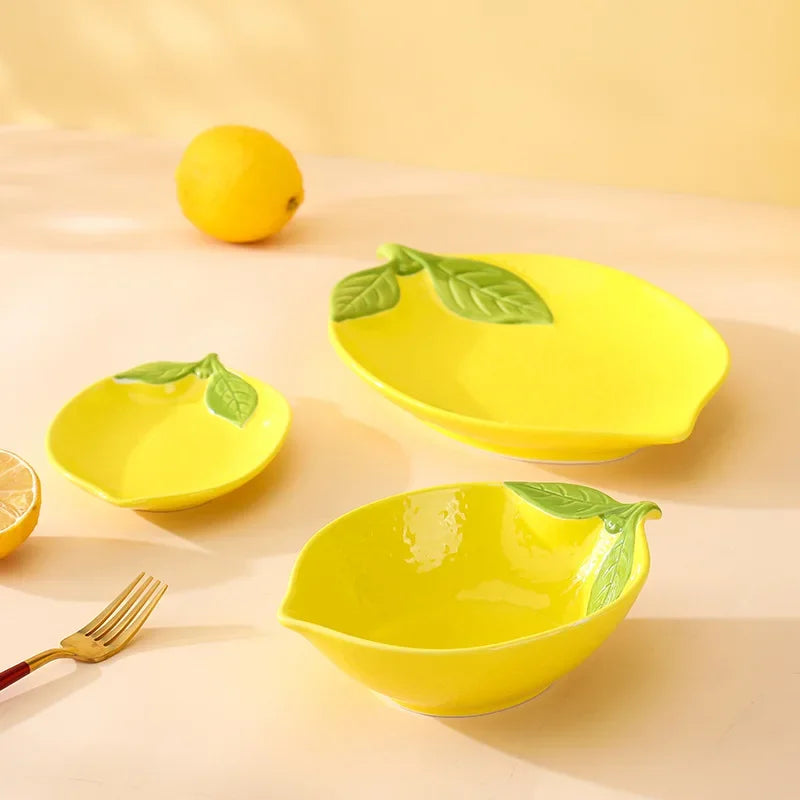 Lemon Shaped Ceramic Dinner Plate Soup Bowl - Fruit Snack Dishes Tableware