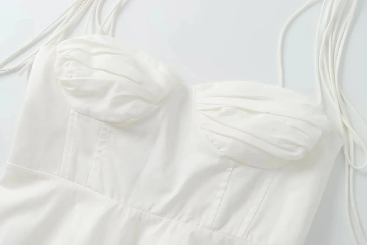 White Smocked Strappy Camisole Women's Sexy Sleeveless Ruffle Slim Bra Solid Color Streetwear Y2k Women's Tops Camisole