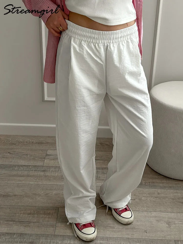 Summer Straight Leg Sweatpants For Women High Waist Jogger Wide Leg Trousers Women's Sports Pants White Sweatpants Wtpants Women