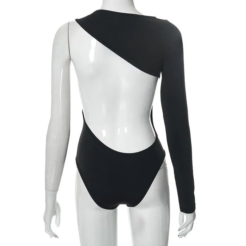 Streetwear Y2K Sexy One Shoulder Long Sleeve Backless Skinny Jumpsuit Ladies Aesthetic Bodycon Bodysuits