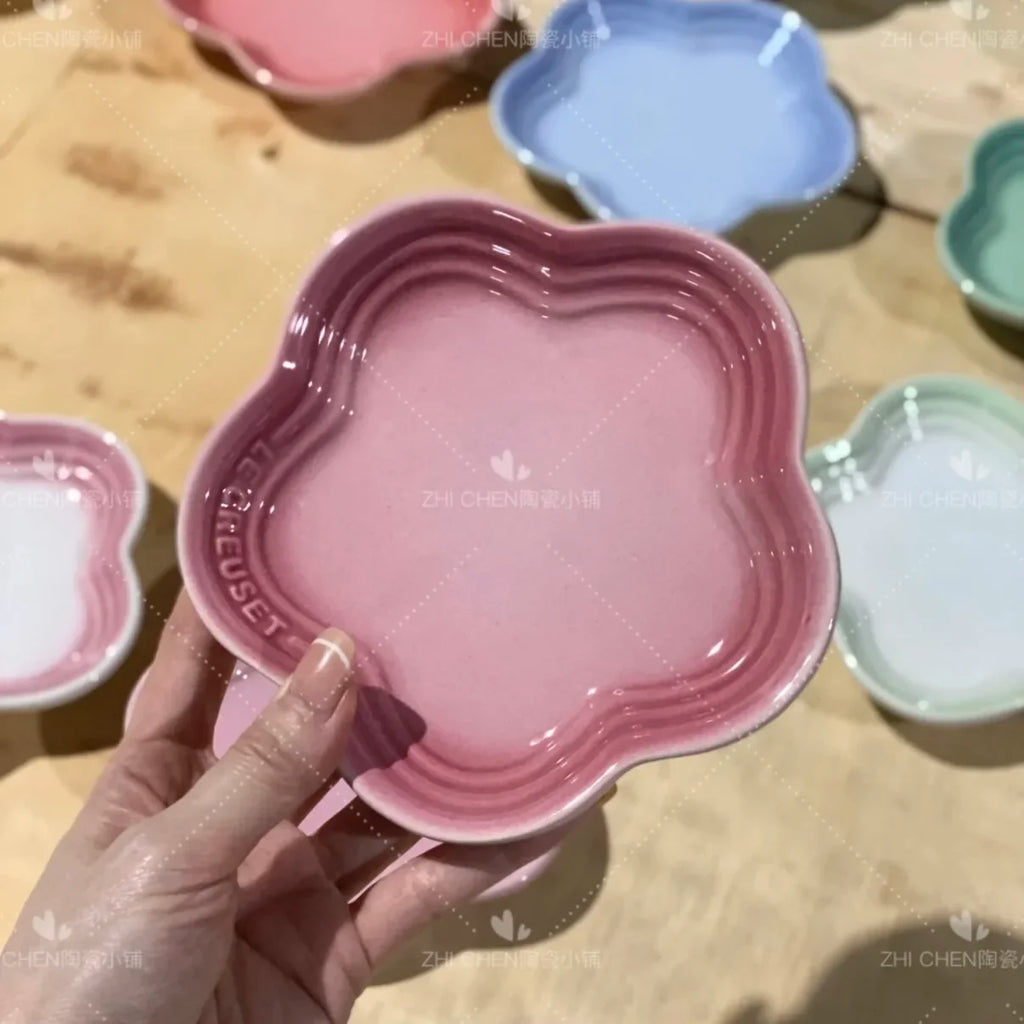 French Flower Shaped Small Plate Colored Ceramic