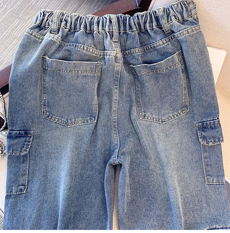 Street Style Plus Size Jeans Women's Casual Pants Gray All-In-One Overalls Multi-Pocket Commuter Denim Pants