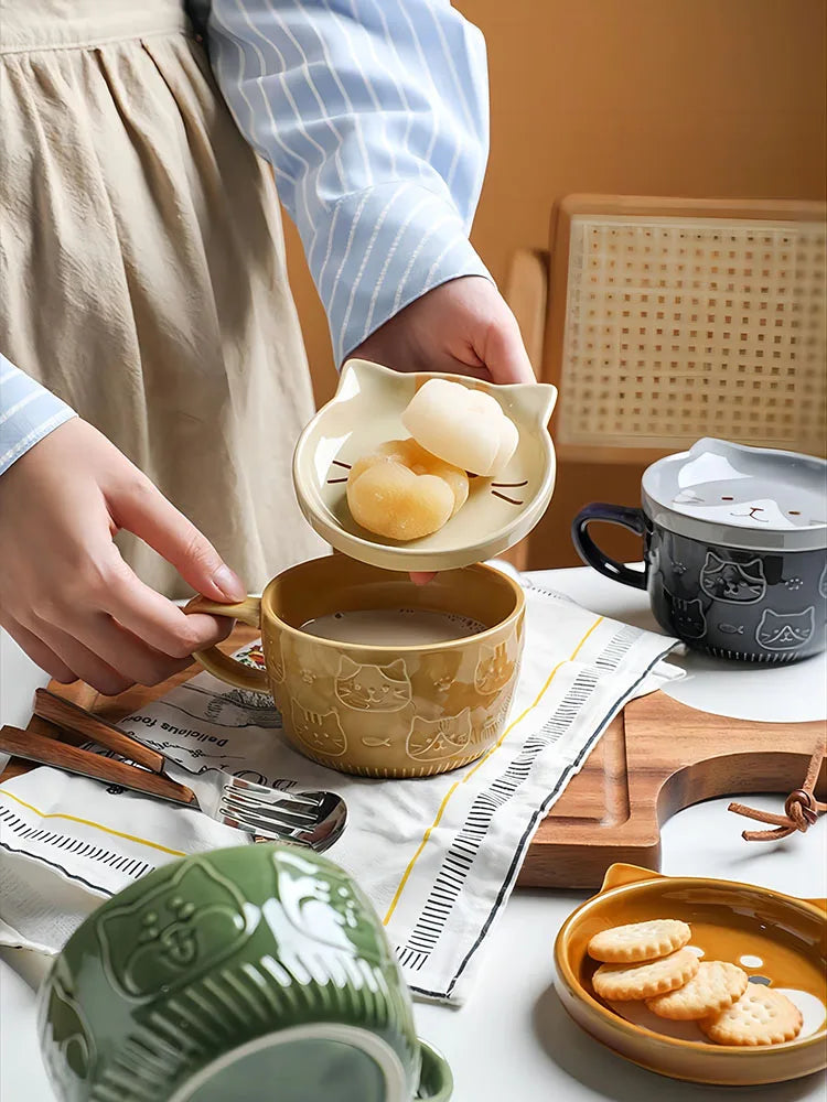 Cartoon Animal Ceramic Cup with Lid Mug Porcelain Home Kitchenware