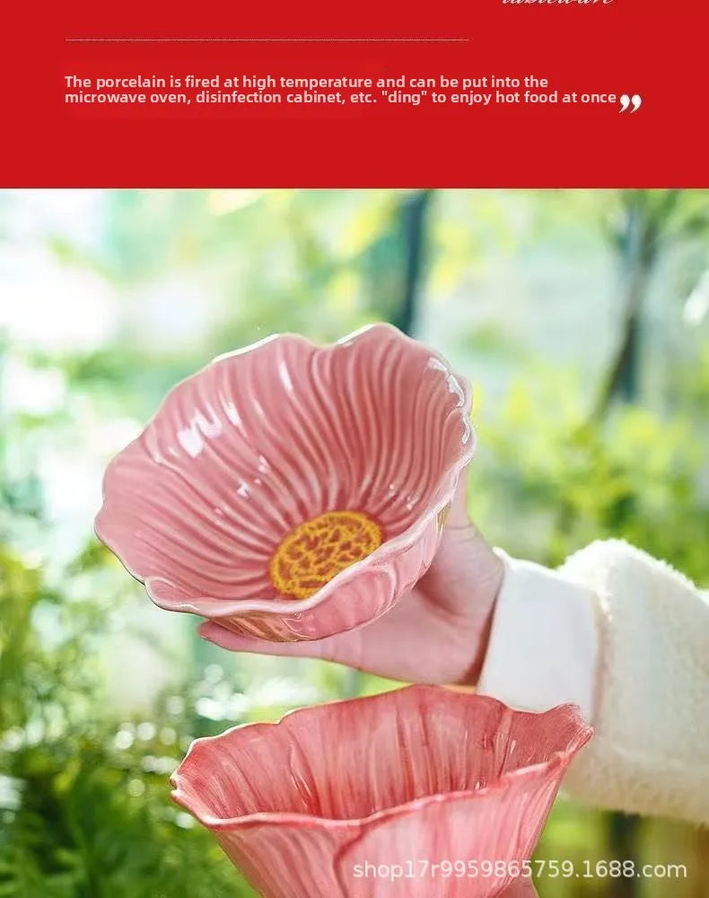 Ceramic Flower Serving Plate Cake Dessert Plate Flower Ceramic Bowl Tableware Set Dining Table